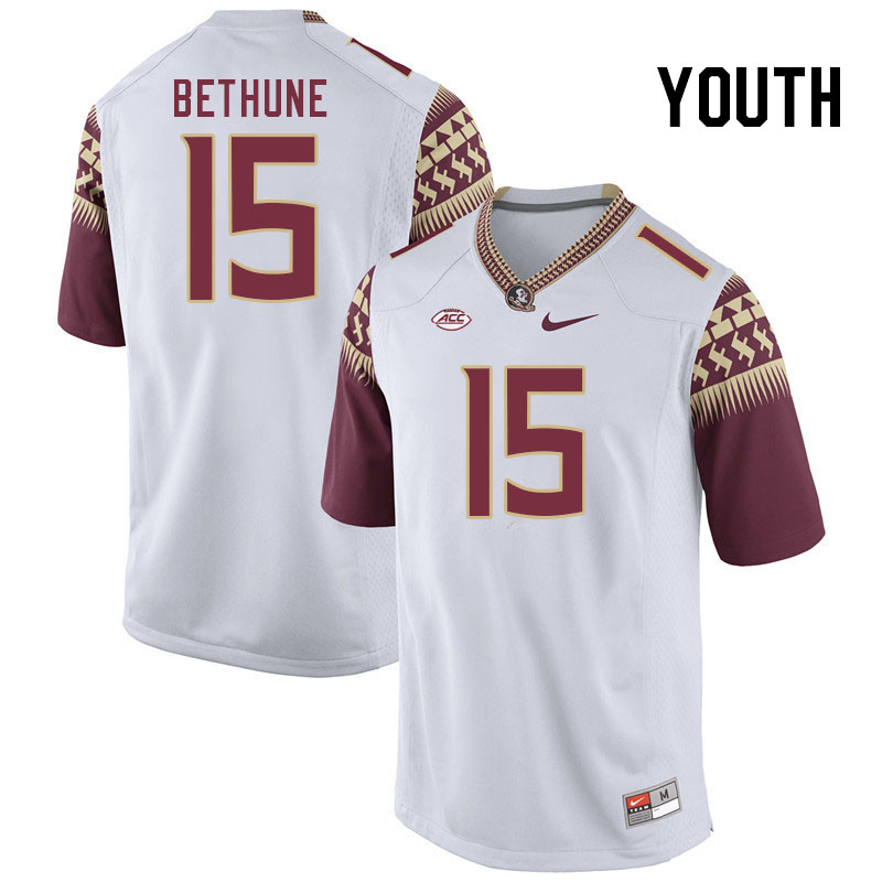 Youth #15 Tatum Bethune Florida State Seminoles College Football Jerseys Stitched-White - Click Image to Close